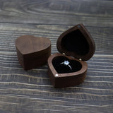 Walnut Wood Engagement Ring Box Heart Shaped Organizer