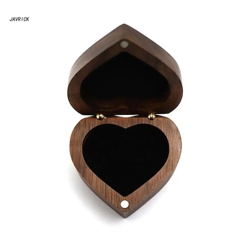 Walnut Wood Engagement Ring Box Heart Shaped Ring Organizer
