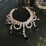 Water Drop Crystal Choker Necklace Long Tassel Rhinestone Statement Jewelry
