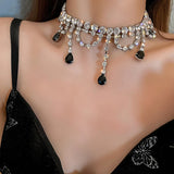 Water Drop Crystal Choker Necklace Long Tassel Rhinestone Statement Jewelry