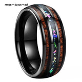 Tungsten Wedding Band with Opal and Koa Wood Inlay 8MM