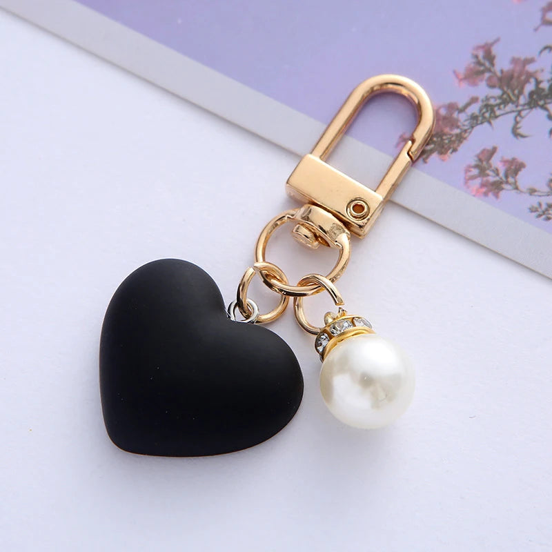 Frosted Heart Keychain With Pearl Charms for Couples
