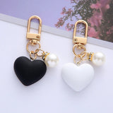 Frosted Heart Keychain With Pearl Charms for Couples