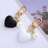 Frosted Heart Keychain With Pearl Charms for Couples