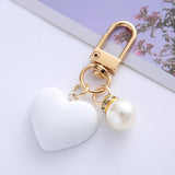 Frosted Heart Keychain With Pearl Charms for Couples