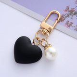 Frosted Heart Keychain With Pearl Charms for Couples