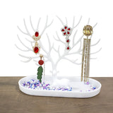 Pink Rose Red Deer Jewelry Set with Storage Display Stand Tray Tree