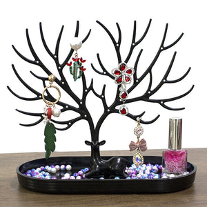 Pink Rose Red Deer Jewelry Set with Storage Display Stand Tray Tree