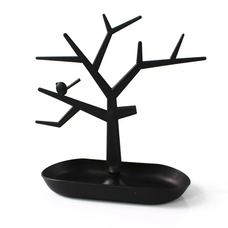 Pink Rose Red Deer Jewelry Set with Storage Display Stand Tray Tree