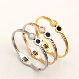 Black/White Shell Bangle Crystal Roman Numerals Bracelet Love Cuff Bangle