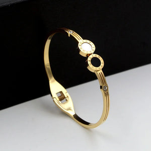 Black/White Shell Bangle Crystal Roman Numerals Bracelet Love Cuff Bangle