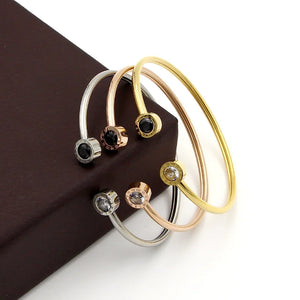 Black/White Shell Bangle Crystal Roman Numerals Bracelet Love Cuff Bangle B026