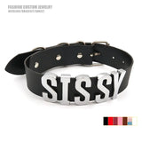 Wide Leather Choker Collar Silver Large Letters Slave Name Necklaces