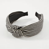 Yellow Striped Knotted Headband Wide Turban Hairband Cross Knot Hair Hoop