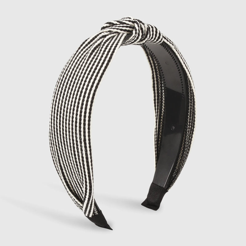 Yellow Striped Knotted Headband Wide Turban Hairband Cross Knot Hair Hoop