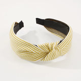 Yellow Striped Knotted Headband Wide Turban Hairband Cross Knot Hair Hoop