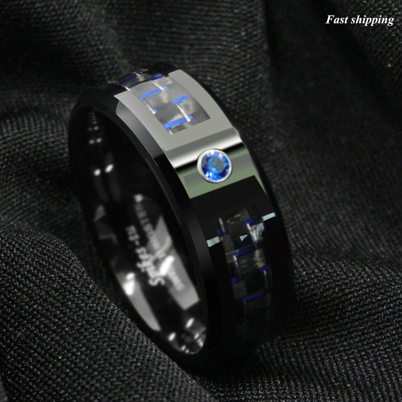 Carbon Fiber Tungsten Ring Wedding Band for Men