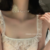 Rose Pearl Choker Necklace for Women - Small Light Collar Chain