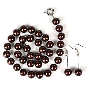 Bead Candy Jewelry Glossy Pearl Necklace Earrings Set