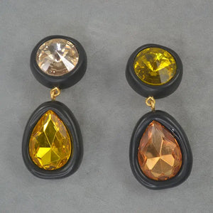 Black Large Stone Ear Clip Earrings