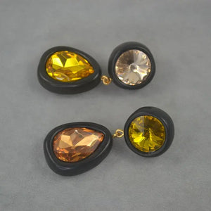 Black Large Stone Ear Clip Earrings