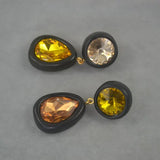 Black Large Stone Ear Clip Earrings