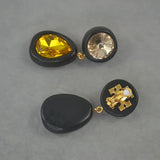 Black Large Stone Ear Clip Earrings