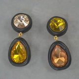 Black Large Stone Ear Clip Earrings
