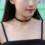 Women's Leather Choker with Cross Charm Necklace