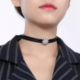 Women's Leather Choker with Cross Charm Necklace