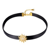 Women's Leather Choker with Cross Charm Necklace