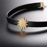 Women's Leather Choker with Cross Charm Necklace