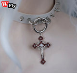 Rivet Belt Cross Collar Necklace Girl Rock Hip Hop Gothic Lolita Cosplay