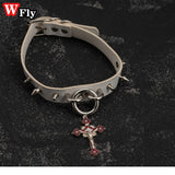 Rivet Belt Cross Collar Necklace Girl Rock Hip Hop Gothic Lolita Cosplay