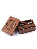 Walnut Business Square Brush Mens Cufflinks Tie Clips Set