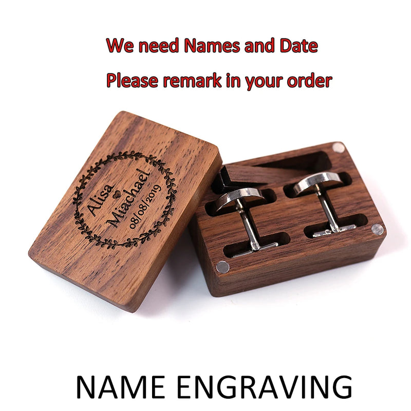 Walnut Business Square Brush Mens Cufflinks Tie Clips Set