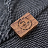 Walnut Business Square Brush Mens Cufflinks Tie Clips Set