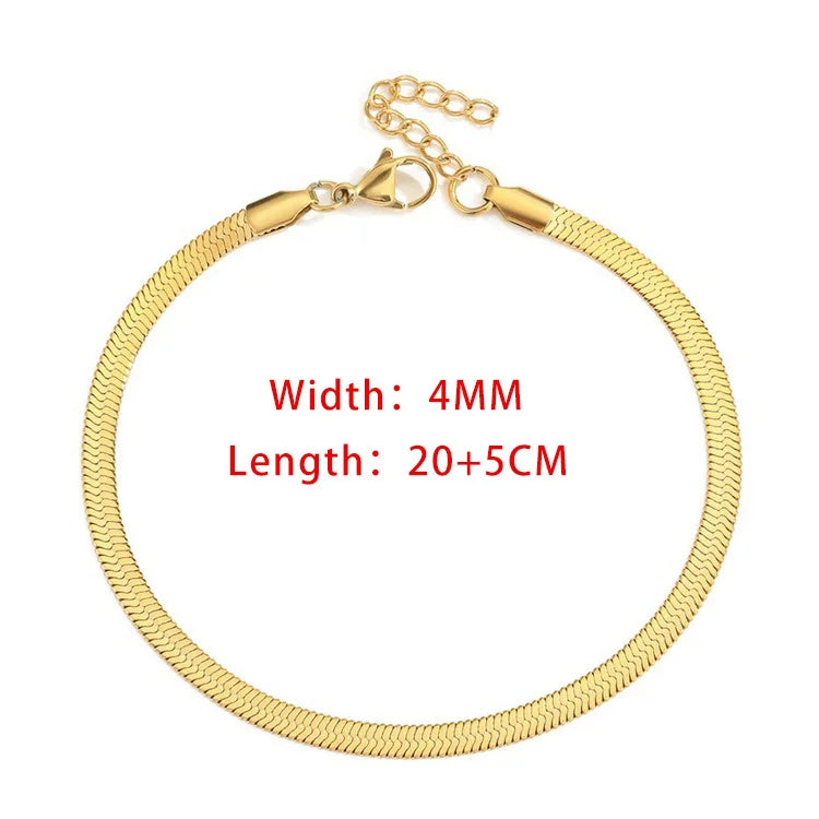 Stainless Steel Blade Snake Chain Anklet 3/4/5mm Foot Bracelet Leg Beach Jewelry