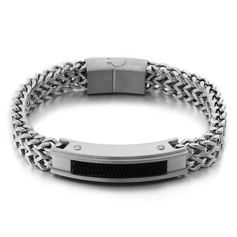 Stainless Steel Square Bend Men Punk Bracelet