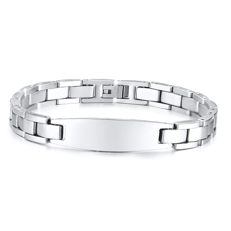 Polished Stainless Steel Bent Tag Bracelet for Men