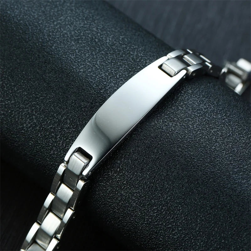 Polished Stainless Steel Bent Tag Bracelet for Men