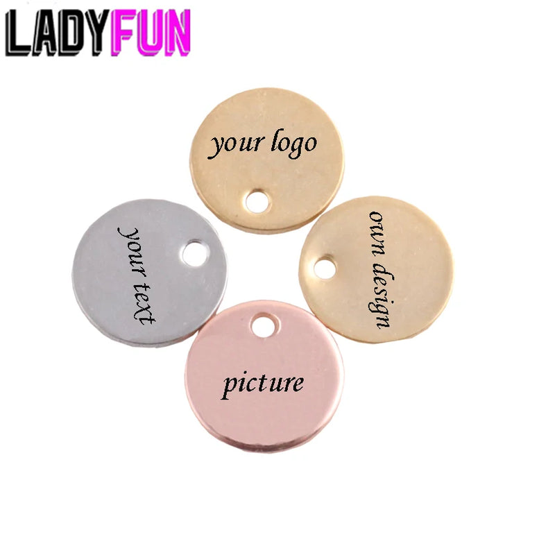Custom Engraved Round Tag Stainless Steel Charm Pendant 12mm