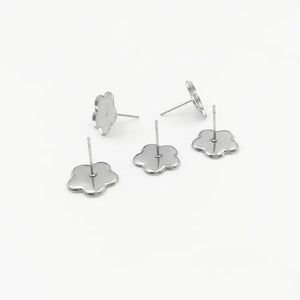 Stainless Steel Stud Earrings Bases 12mm Flower Bezel Tray for Resin Cabochons