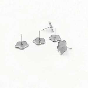 Stainless Steel Stud Earrings Bases 12mm Flower Bezel Tray for Resin Cabochons