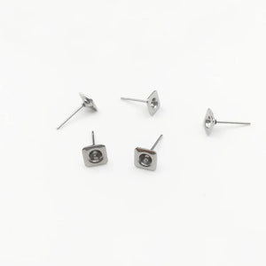 Square Bezel Stud Earrings Bases 6mm - DIY Findings