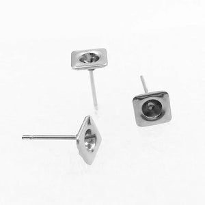 Square Bezel Stud Earrings Bases 6mm - DIY Findings