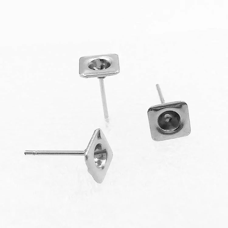 Square Bezel Stud Earrings Bases 6mm - DIY Findings