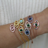 Lucky Rainbow Hamsa Evil Eyes 925 Silver Bracelet For Women