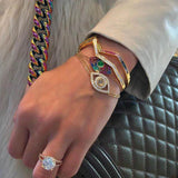 Lucky Rainbow Hamsa Evil Eyes 925 Silver Bracelet For Women