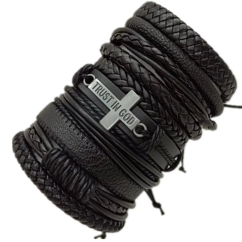 Blessing Cross Trust In God Leather Bracelets Set